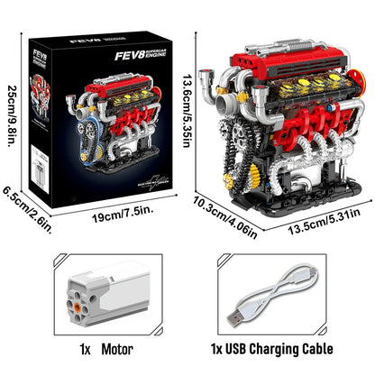 V8 Engine Building Blocks Set – Motorized 538pcs Technical Toy