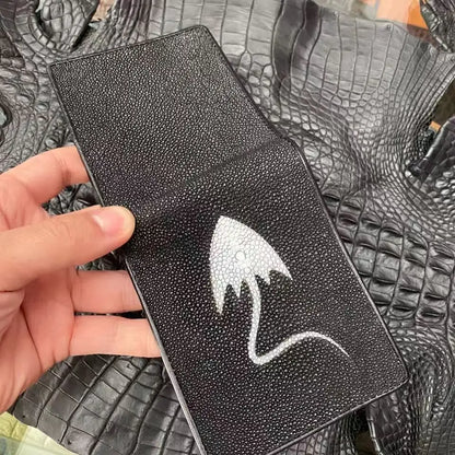 Genuine Stingray Leather Men's Bifold Wallet – Large Capacity