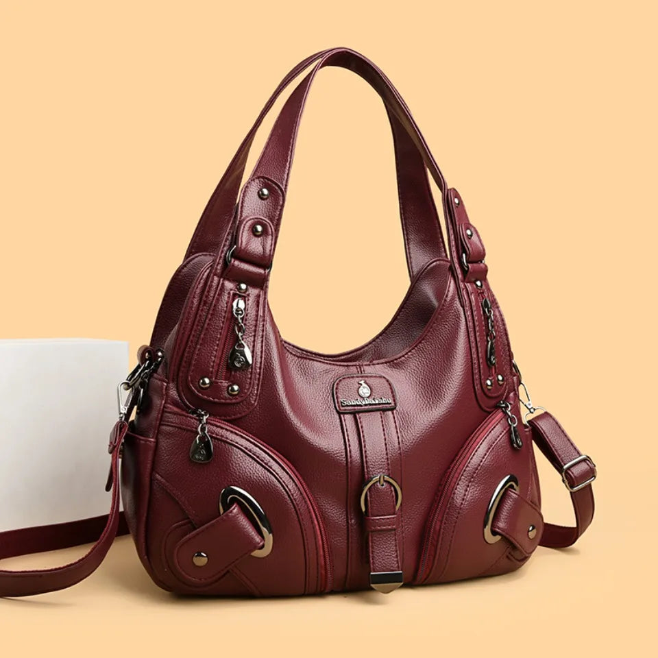 Soft Leather Women's Shoulder Bag – Multi-Pocket Hobo Handbag
