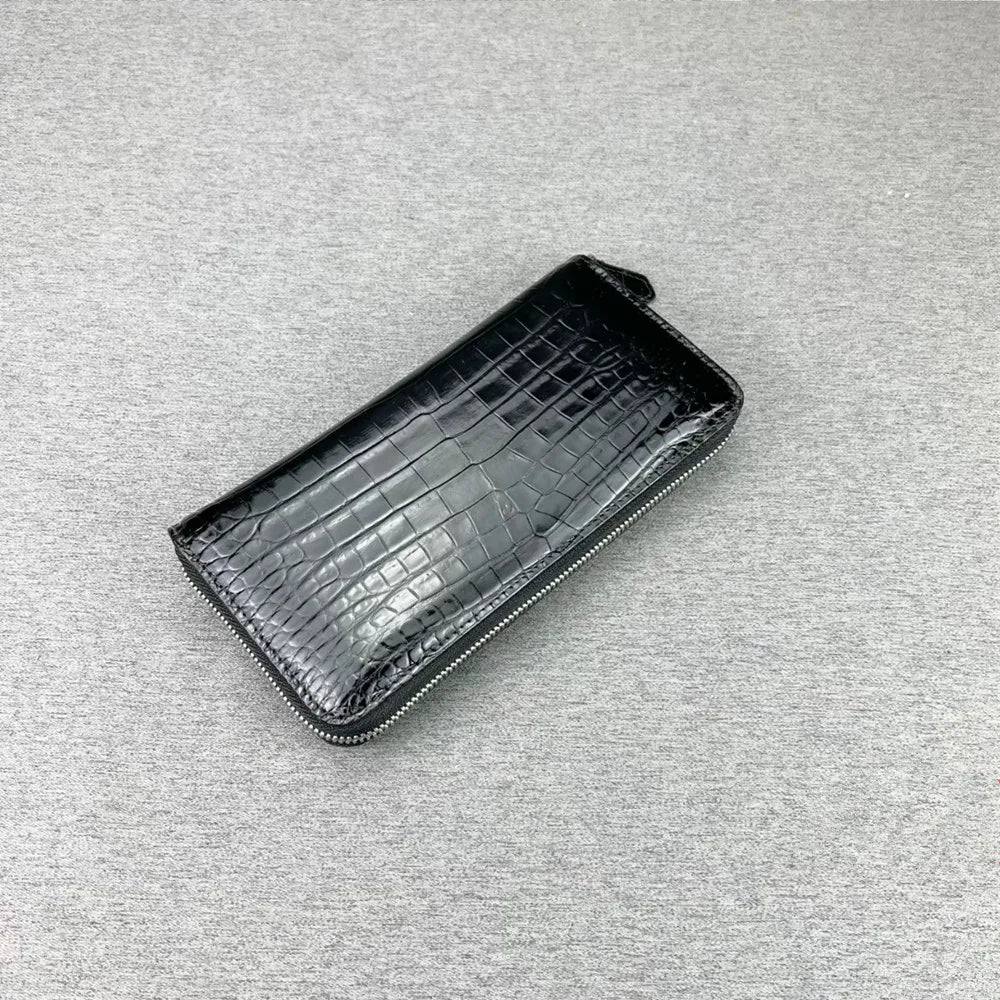Crocodile Leather Long Wallet for Men – Zipper Clutch
