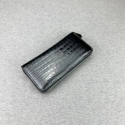 Crocodile Leather Long Wallet for Men – Zipper Clutch