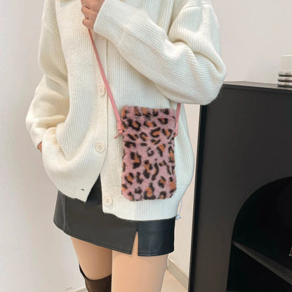Leopard Print Fluffy Shoulder Bag – Women's Underarm Clutch