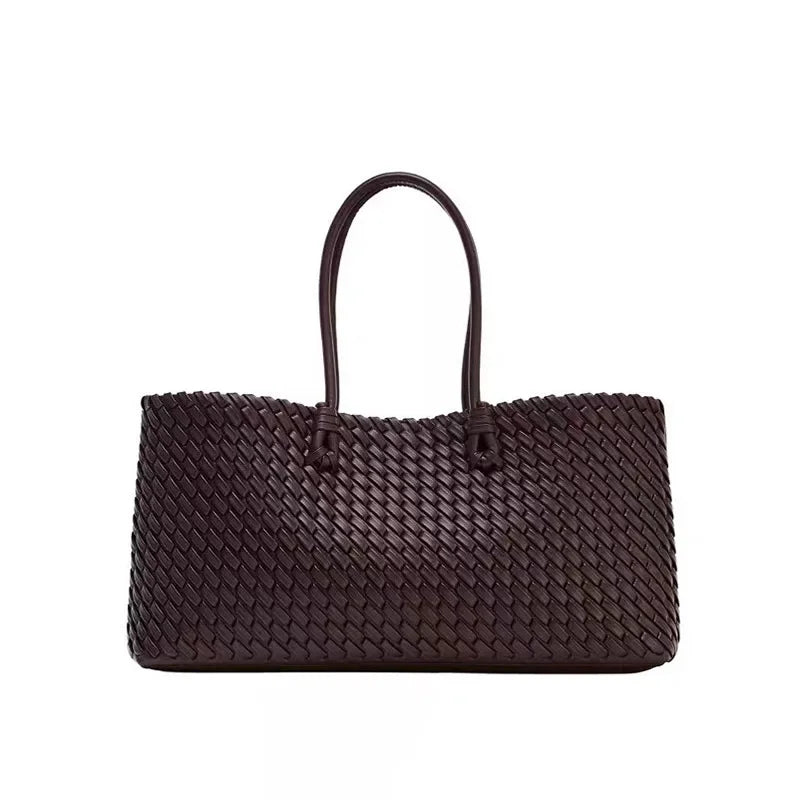 Woven PU Leather Tote Bag – Women's Slouchy Hobo Satchel