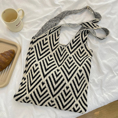 Knitted Tote Bag for Women – Boho Shoulder Bag with Phone Pouch