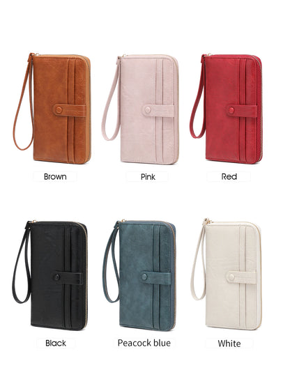 Women's Retro Long Wallet Large Capacity Multi-Card Slot Wristlet Clutch