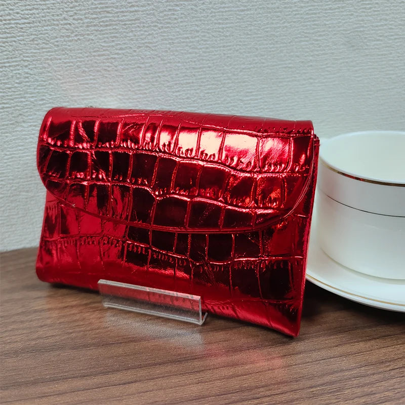 Metallic Crocodile Pattern Short Wallet – Women's Leather Purse