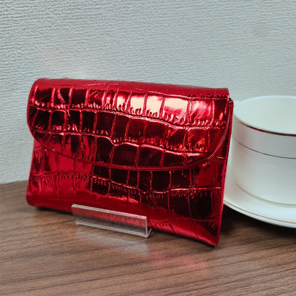 Metallic Crocodile Pattern Short Wallet – Women's Leather Purse
