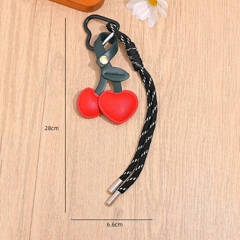 Cherry Leather Keychain – Cute Fruit Pendant for Women