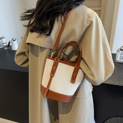 Versatile Pu Canvas Bucket Shoulder Crossbody Bags Simple Casual Sense Luxury Retro Handbags Women