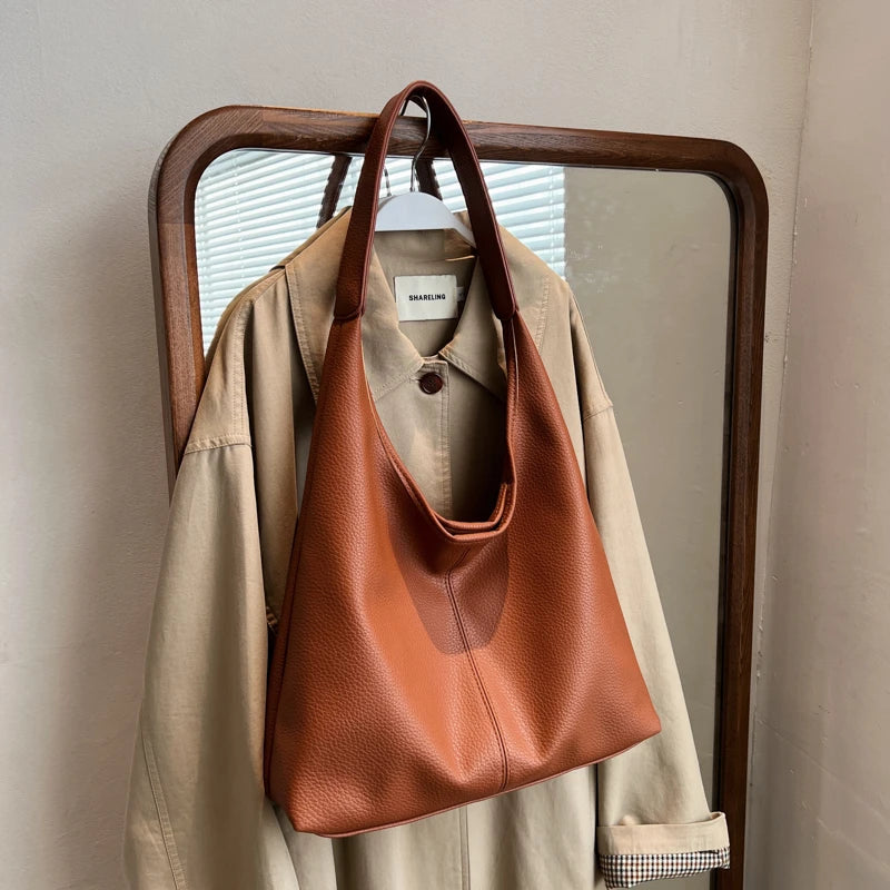 Large Capacity Leather Tote Shoulder Bag – 2-in-1 Shopper Set