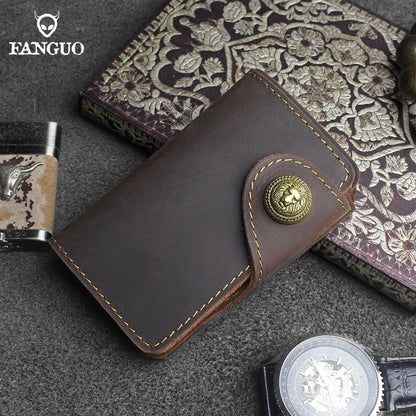 Vintage Leather Key Wallet for Men – Crocodile Pattern with Lion Clasp