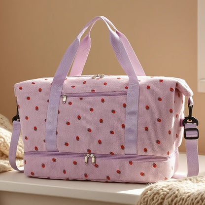 Corduroy Duffle Bag for Women – Large Capacity with Shoe Compartment