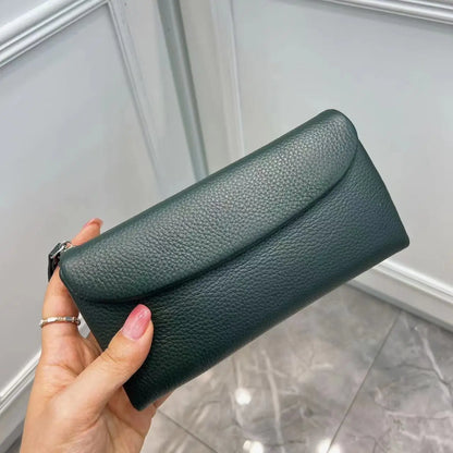 Genuine Cowhide Long Wallet for Women – Magnetic Clutch