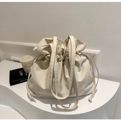 Large Nylon Bucket Bag Women's Casual Drawstring Shoulder Handbag