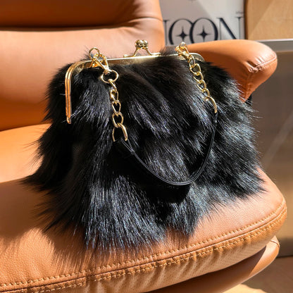 Real Fur Women Handbags Luxury Fox Bag Female Furry Handbag Leather Evening Natural Shoulder