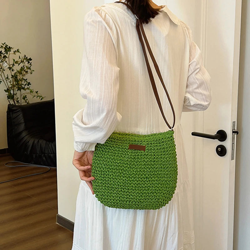 Woven Straw Shoulder Bag Women's Bohemian Crossbody Tote