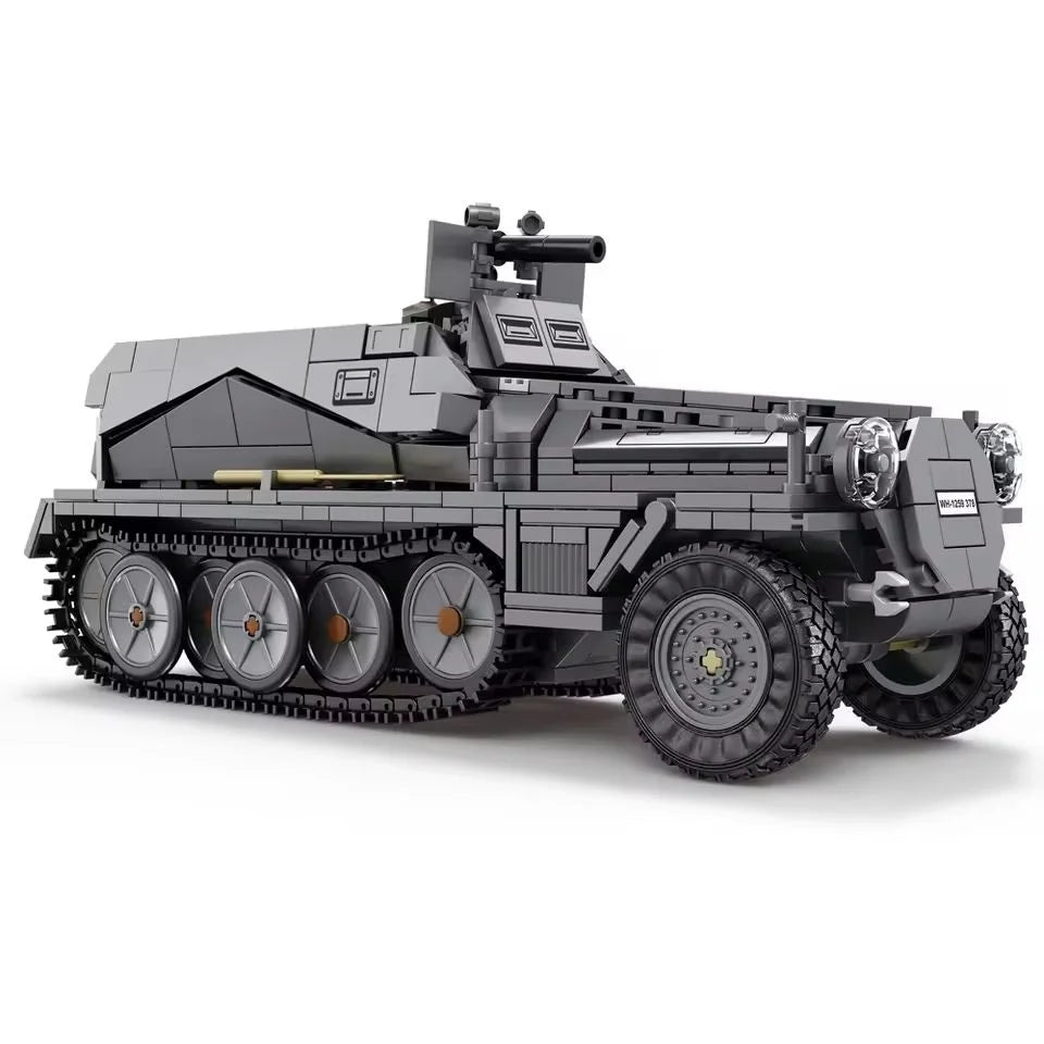 WWII Half-Track Armored Vehicle Building Blocks Set – Military MOC Brick Model