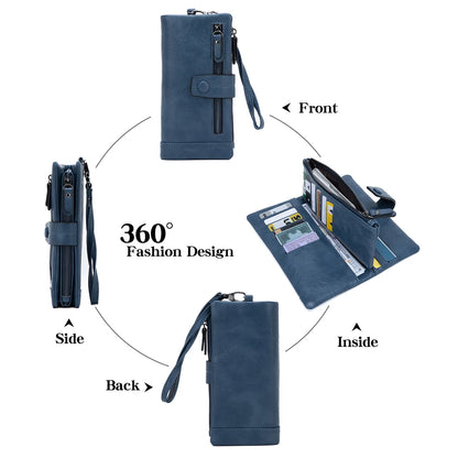 RFID Blocking Long Wallet – Women's Large Capacity Trifold Purse