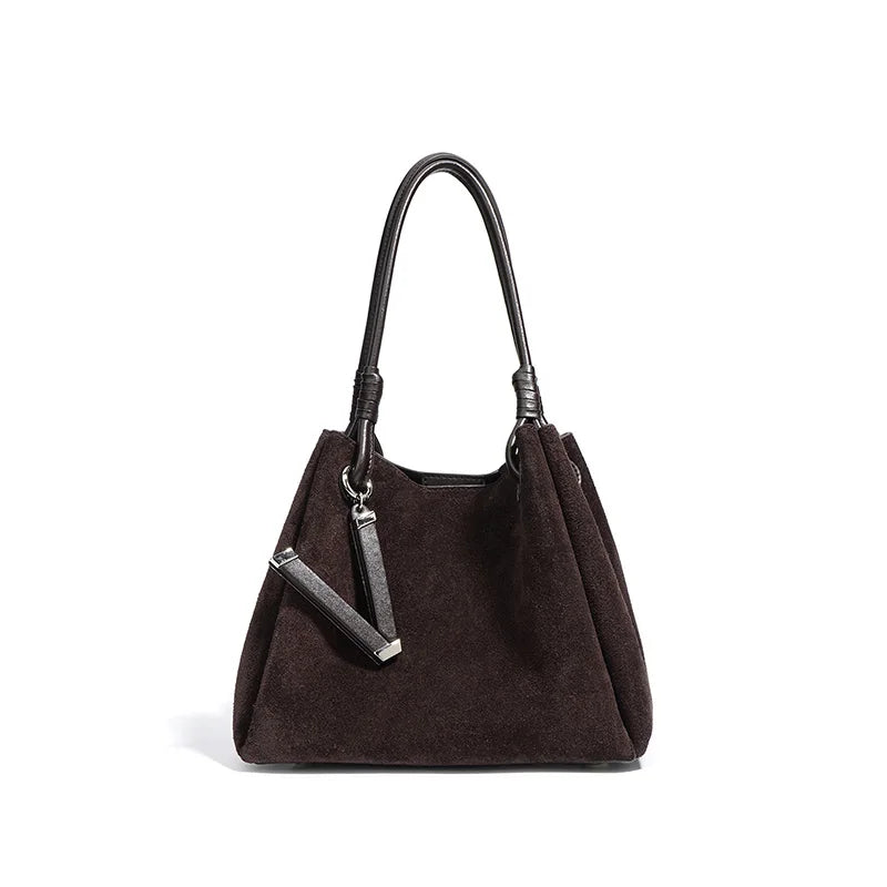 Suede Leather Bucket Bag for Women – Minimalist Handheld Tote