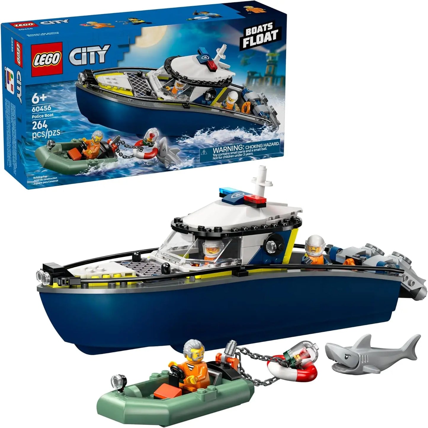 LEGO City 60456 Police Boat – 264 Pieces, Floats on Water