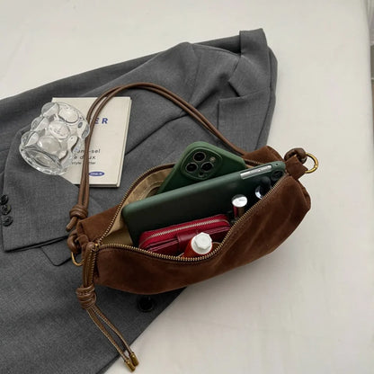Faux Suede Dumpling Hobo Bag – Women's Crossbody Shoulder Bag