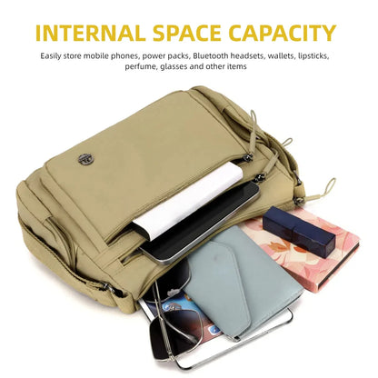 Women's Multi-Pocket Crossbody Bag – Lightweight Nylon Shoulder Bag
