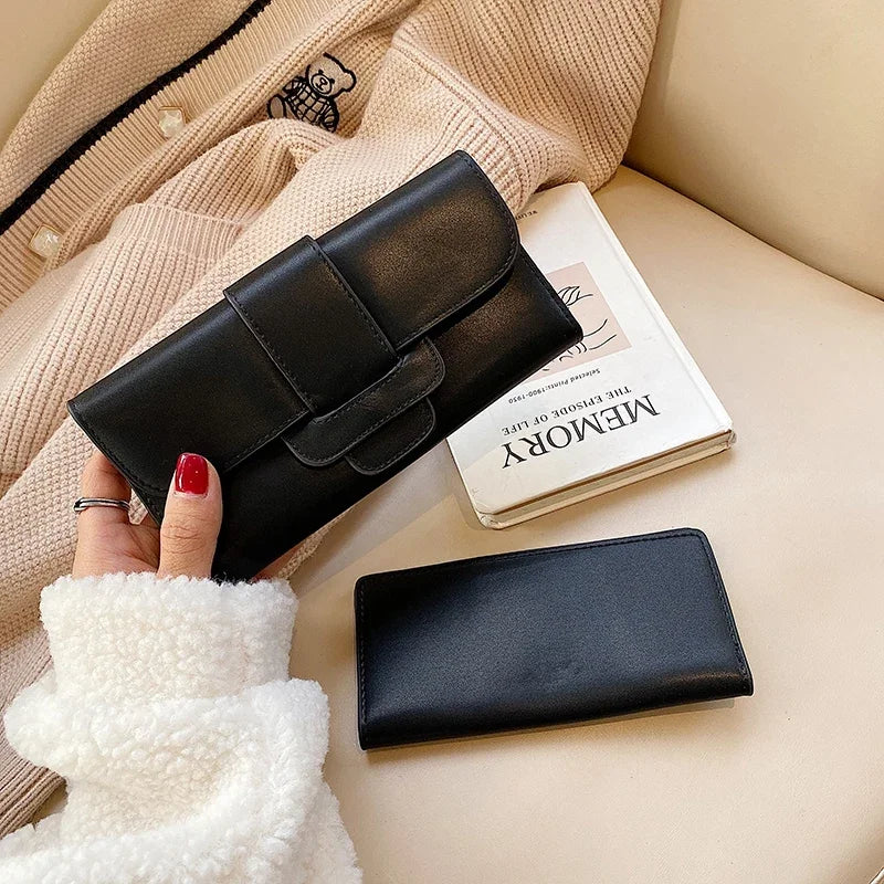Women's Long Leather Wallet – Vintage Trifold Clutch Purse with Phone Pocket