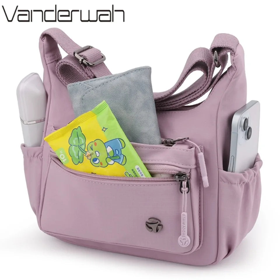 Women's Lightweight Waterproof Nylon Crossbody Bag – Multi-Pocket Shoulder Handbag
