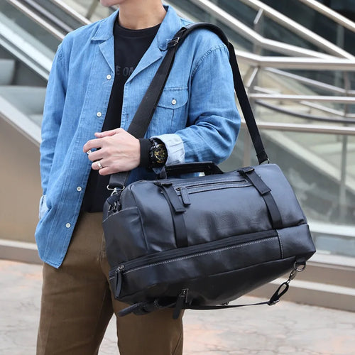 Large Travel Backpack for Men – Multi-Functional PU Leather Bag