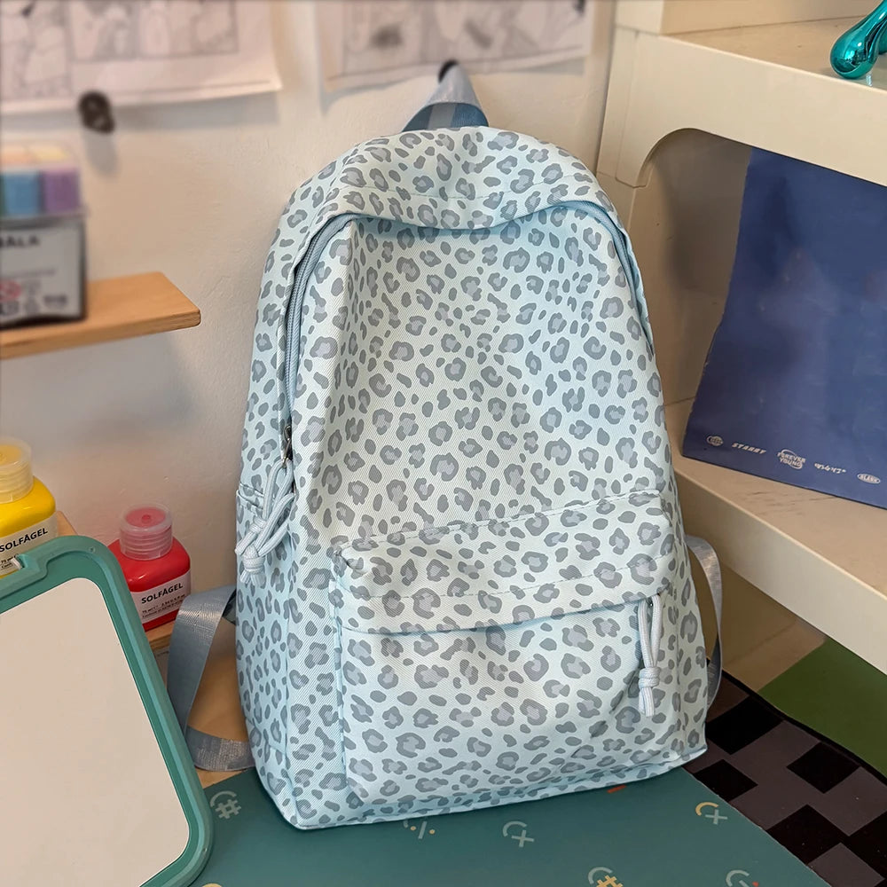 Leopard Print Backpack – Multi-Pocket Nylon Daypack