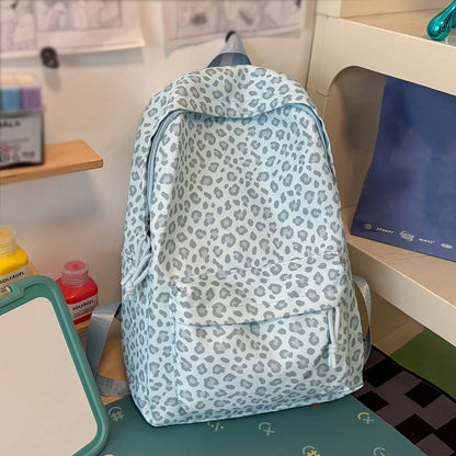 Leopard Print Backpack – Multi-Pocket Nylon Daypack