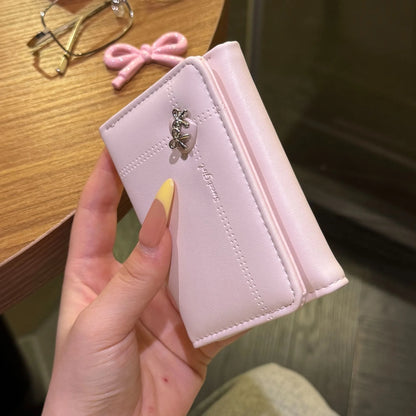 Cute Bow Heart Short Wallet for Women – Large Capacity Card Holder