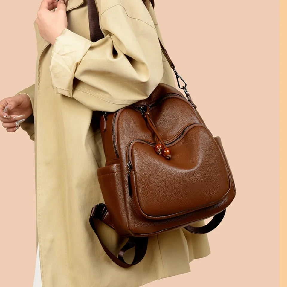 Luxury PU Leather Backpack for Women – Large Capacity Travel Bag