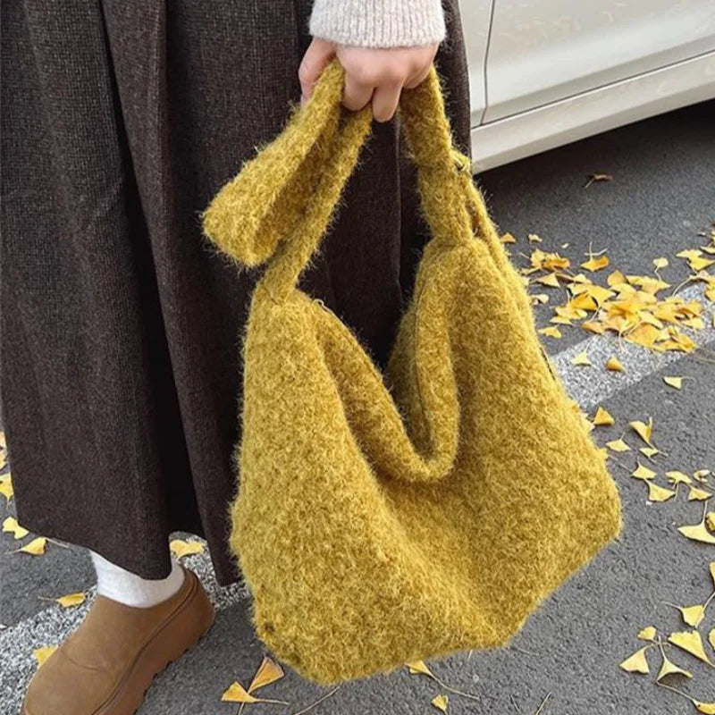 Woolen Plush Hobo Tote Bag – Large Capacity Shoulder Bag
