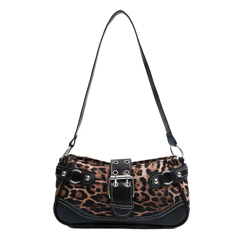 Retro Leopard Print Shoulder Bag for Women – Soft PU Underarm Handbag
