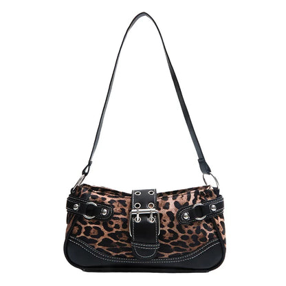 Retro Leopard Print Shoulder Bag for Women – Soft PU Underarm Handbag