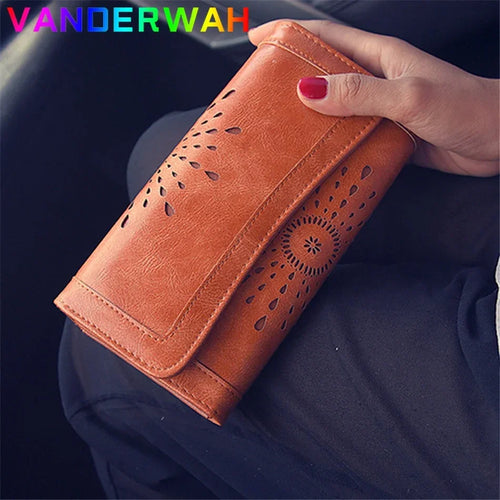 Vintage Hollow-Out Leather Wallet Clutch Purse for Women
