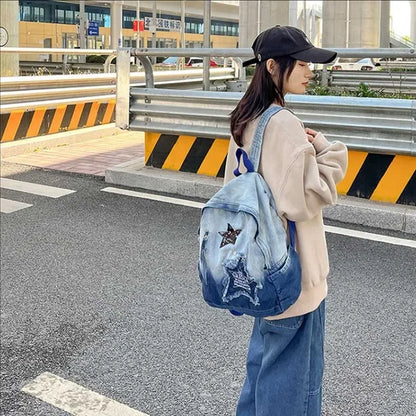 Denim Star Backpack – Y2K Korean Vintage Schoolbag