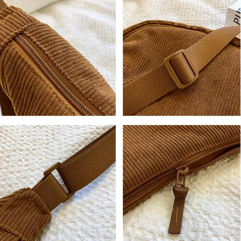 Corduroy Hobo Shoulder Bag for Women – Casual Crossbody Purse