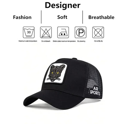 Panther Embroidery Mesh Trucker Cap – Unisex Adjustable Baseball Hat