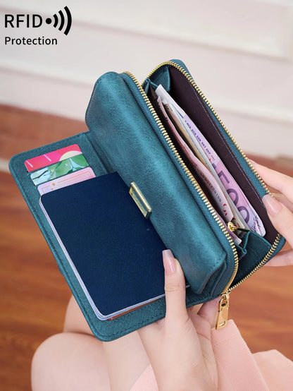 RFID Blocking Trifold Wallet for Women – Vintage Multifunction Long Cardholder