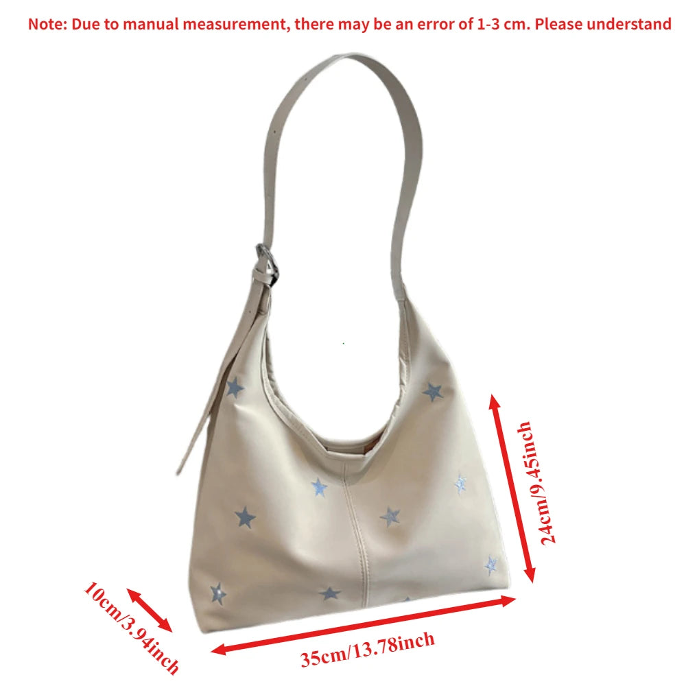 Star Embroidered Hobo Bag – Large Capacity Women's Shoulder Tote