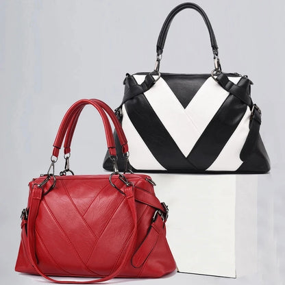 PU Leather Patchwork Handbag for Women – Designer Crossbody Shoulder Bag