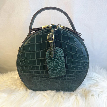 Crocodile Leather Round Bag – Green Women's Crossbody
