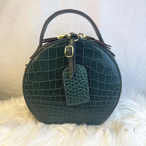 Crocodile Leather Round Bag – Green Women's Crossbody