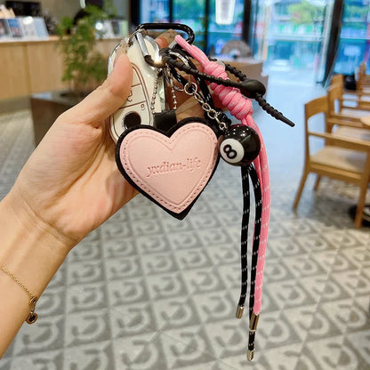 Heart Shaped Leather Keychain Bag Charm with Tassel