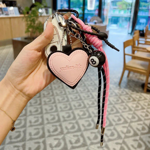 Heart Shaped Leather Keychain Bag Charm with Tassel