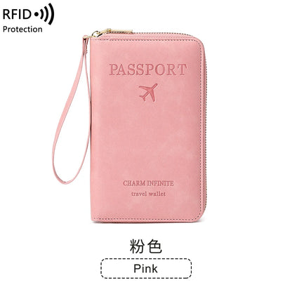 RFID Travel Wallet – Long Passport Holder with Zipper & Wrist Strap