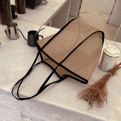 Mesh Beach Tote Bag – Transparent Hollow Shoulder Handbag