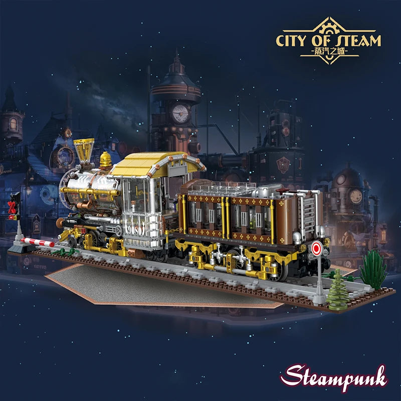 Steampunk Steam Train Building Blocks Set – 1958-Piece MOC Model